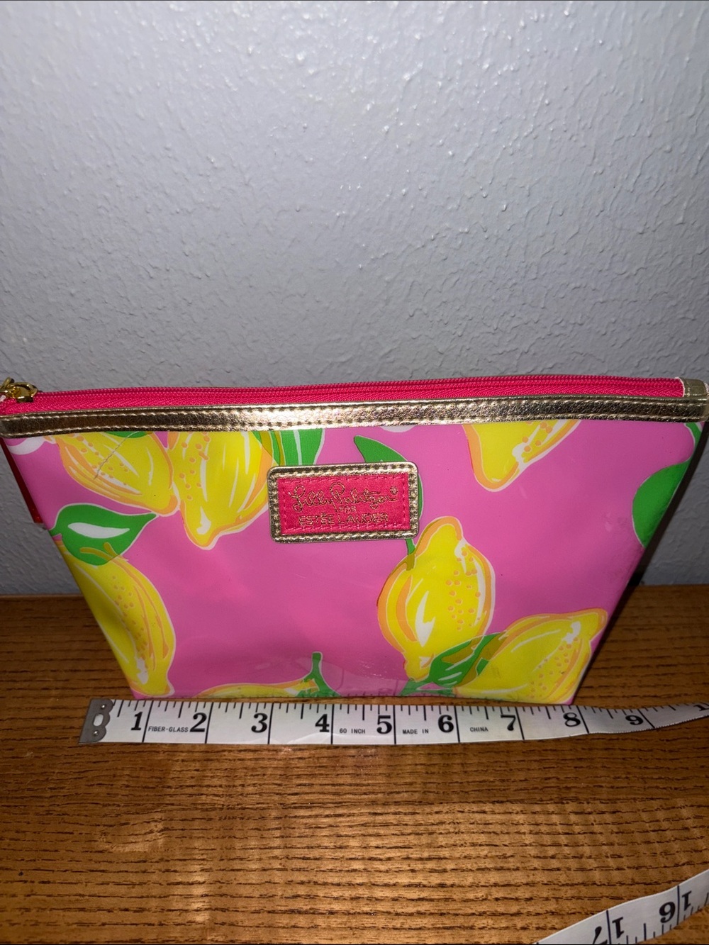 Lilly Pulitzer Pink Lemon Cosmetic Pouch with Gold Trim
